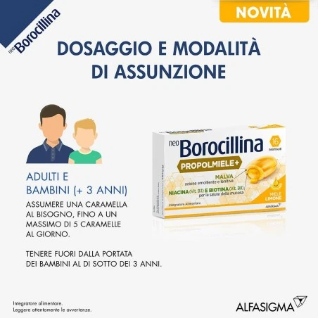 Alfasigma Neoborocillina Propolmiele+ Miele/limone 16 Pastiglie 7 Alfasigma Neoborocillina Propolmiele+ Miele/limone 16 Pastiglie - immagine 5